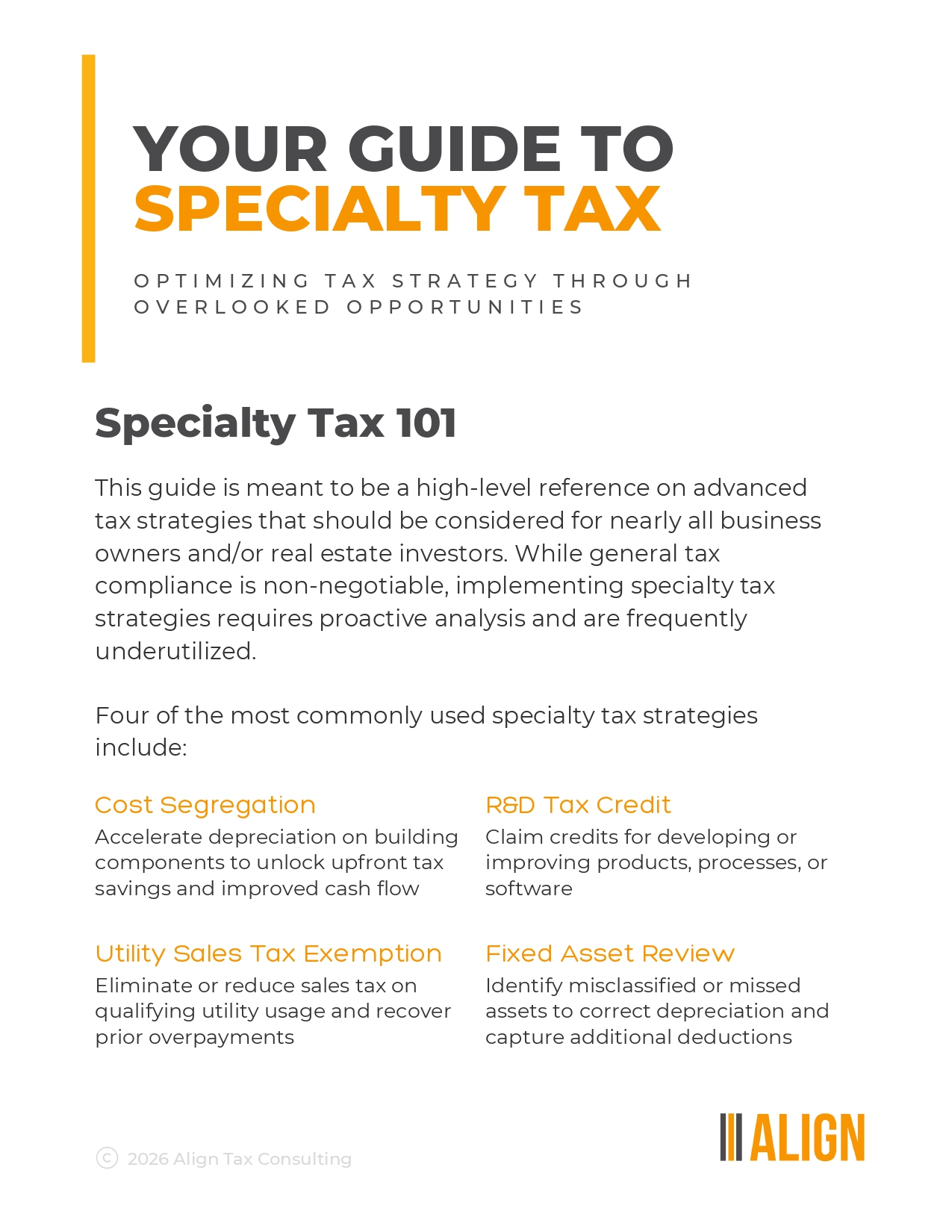 Specialty Tax Guide - Cover Page